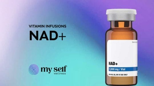 Patient receiving NAD+ IV infusion at MY Self Wellness in Naples, Florida.